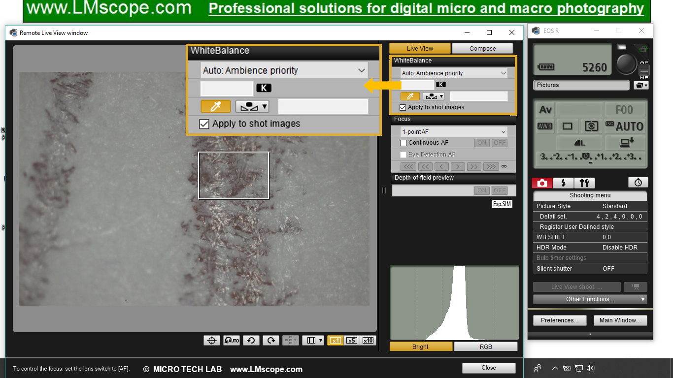 Canon Utility Software: Einstellen des Weissabgleichs mit Pipette