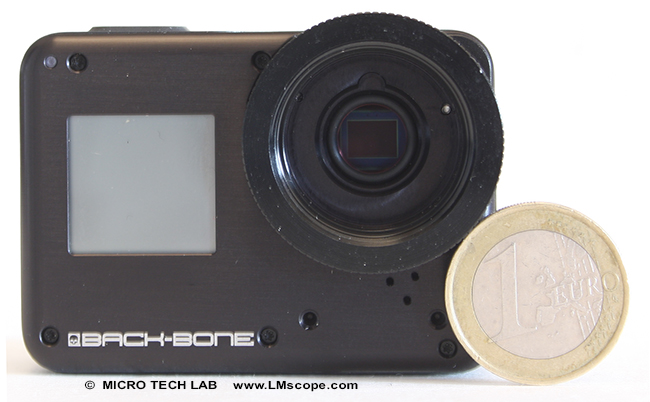 Top Sensor: Mikroskopkamera Gopro H7 mit Back-Bone Ribcage