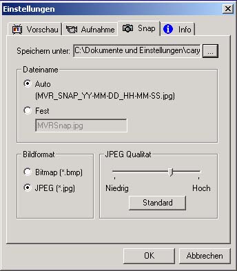 Aufnahmequalitt von Standbilder