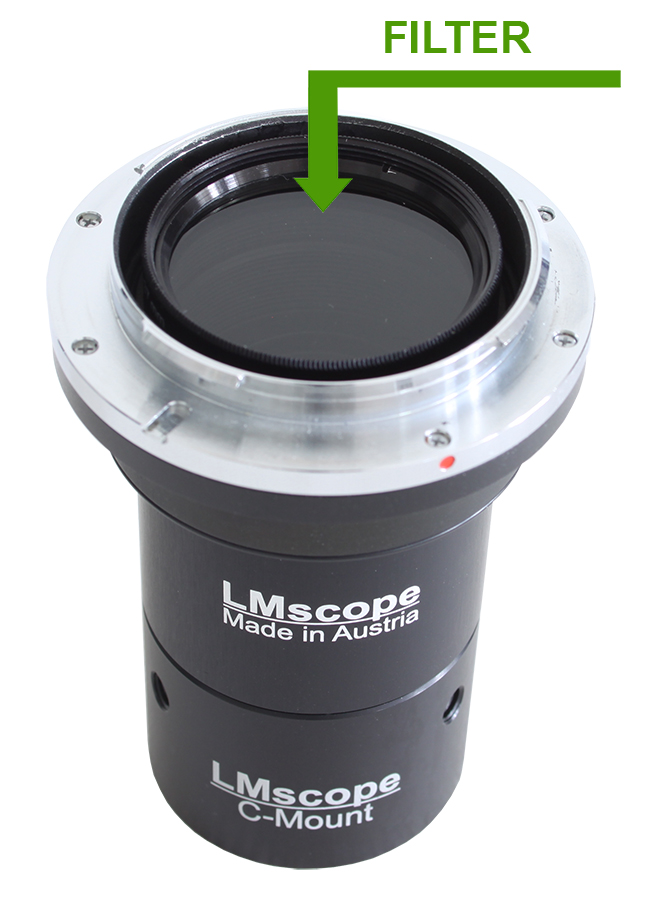 Lm Mikroskop Adapter Fur Digitale Spiegelreflex Oder Systemkameras Mit Integrierten Optischen Filtern