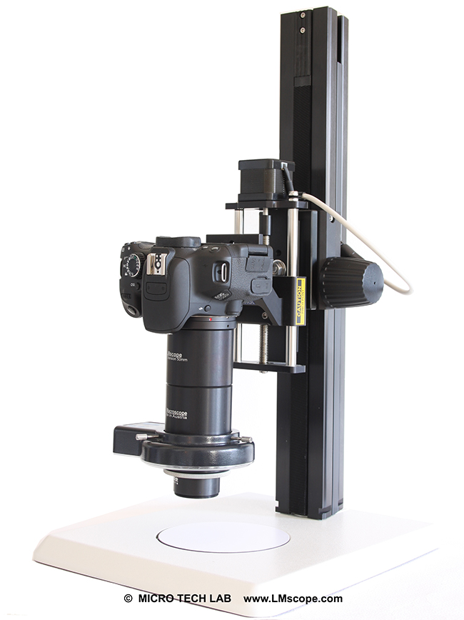 LM macroscope with stackshot rail and helicon software