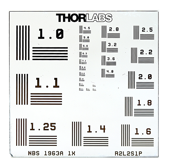 Optimierung der Bildqualitt am Stereomikroskop, Makroskop, Verbesserung der Bildqualitt, LM Mikroskopadapter, Testprparat von THORLABS USAF 1951 1x