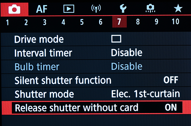 Canon EOS R release shutter without card