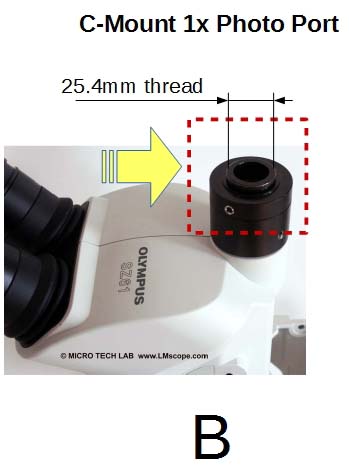 Connecteur de montage pour microscope (filetage extrieur 25,4 mm).