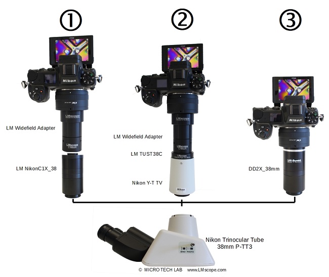 Digitalcamera adapter mounting options for Nikon trinocular tube P-TT3 
