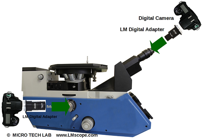 Zwei Varianten der Montage von LM Digital Adapter am ME3 von Reichert-Jung