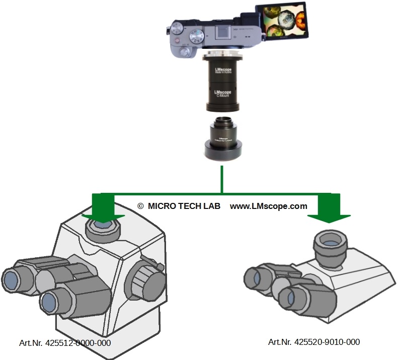 Camera adapter solution for the photo tube / Zeiss Axiolab 5 photo tubes 425512-0000-000 and 425520-9010-000