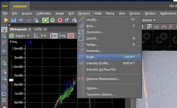 Measurement tools Nikon NIS microscope software