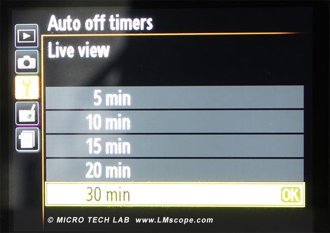 live view auto power off für Mikroskopie fraglich