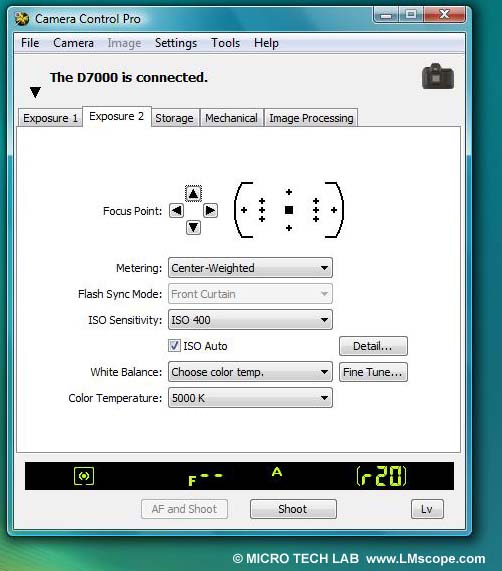 Camera Control Pro 2 Sensibilité ISO et balance des blancs