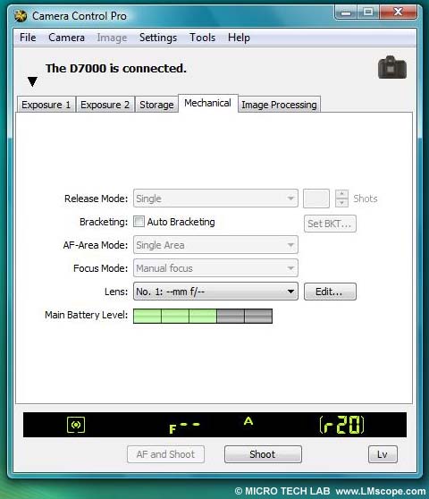 Camera Control Pro 2 Bracketing, battery status display