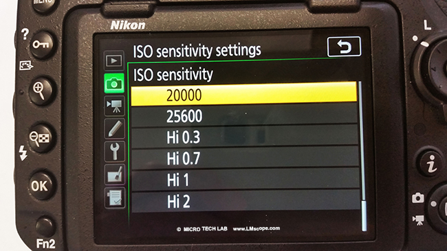 Iso sensitivity microscope camera DSLR