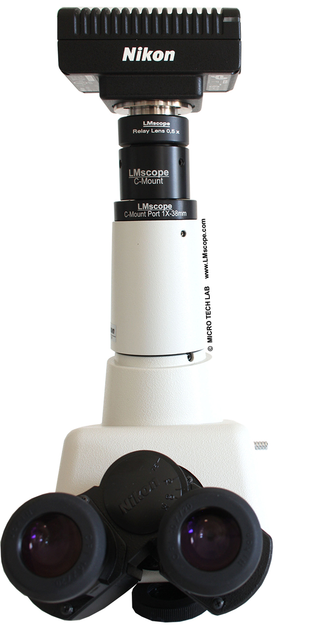attaching c-mount camera on photo port trinocular