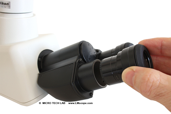 Das Okular entfernt und anstatt dessen die Einheit von Mikroskop Adapter Lösung und Kamera