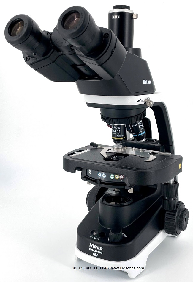 Top digital cameras on the Nikon Eclipse Ei microscope bright field, microscope adapter