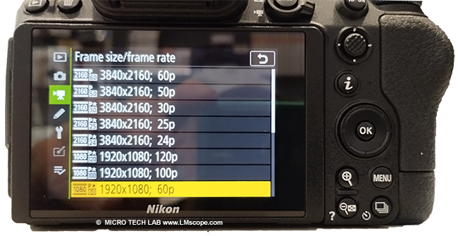 Video Auflsung , Display Frame rate und Gre bei 4K Video Nikon Z6II