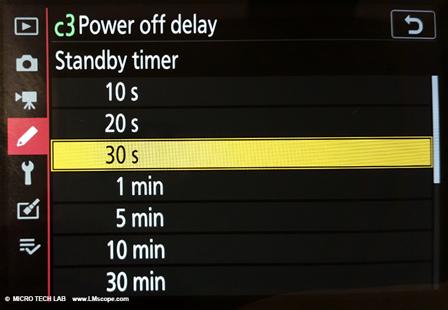 Nikon DSLM standard setting auto power off