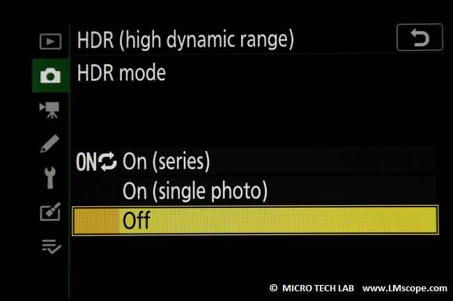HDR Modus ausschalten Systemkamera Nikon