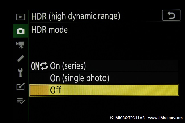 inactivate HDR mode Nikon