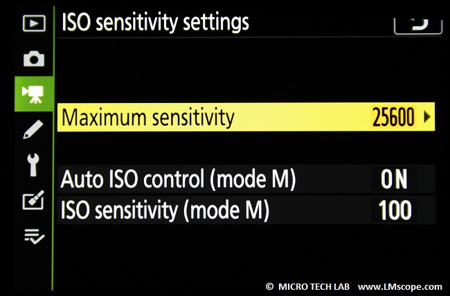Nikon Z7 ISO setting video mode