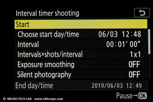 Nikon Z7: Intervallaufnahmen 