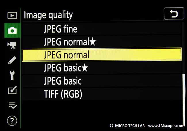 choose image type JPEG on system microscope camera