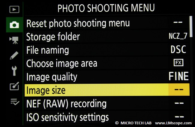 define image size on system camera DSLM Nikon