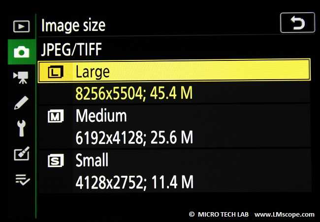 image size with Nikon Z7