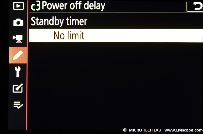 Nikon Z7 standby timer off