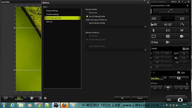 setting colour space Olympus imaging software