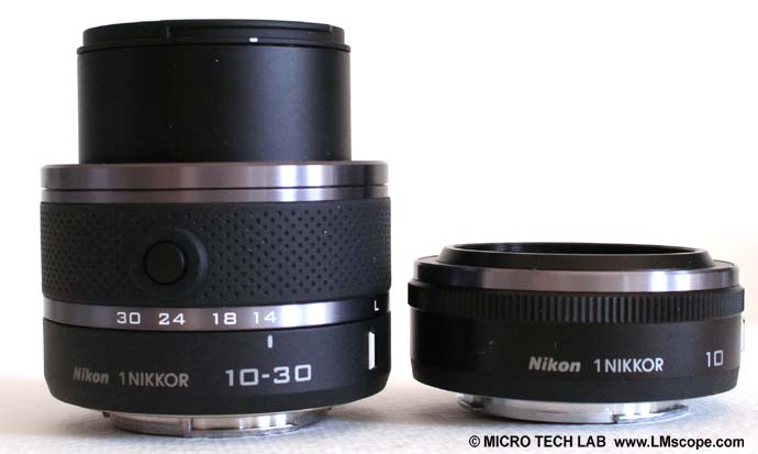 Nikon V1 lens with a fixed focal lenght and zoom lens