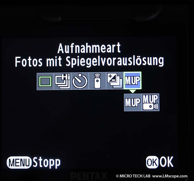 Pentax Spiegelvorauslsung einstellen