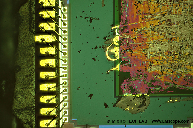 Sony CMOS IMX219 Exmor Sensor / Detailaufnahme mit  Mikroskop, Kontaktierung Bayer Matrix 
