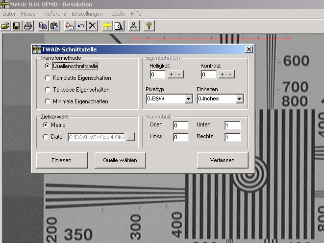 Einstellung Twain Optionen Metric Software Mikroskopie