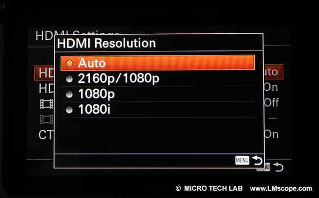 define HDMI resolution Sony camera