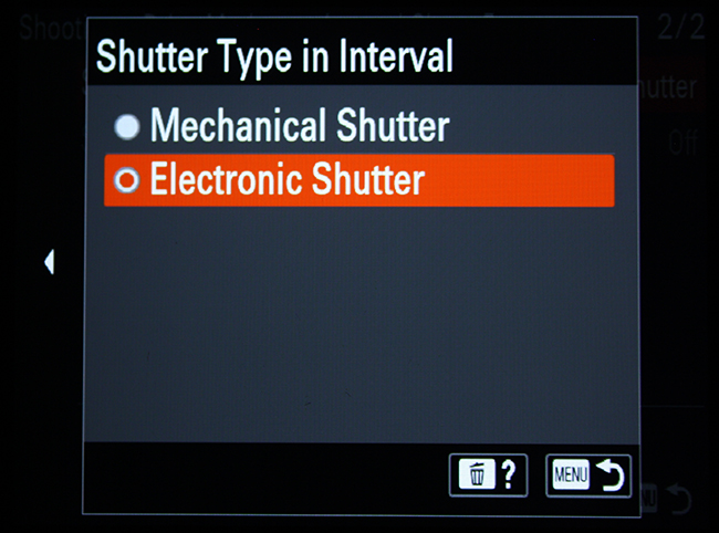 Sony Alpha 1 electronic shutter mechanical shutter selection menu