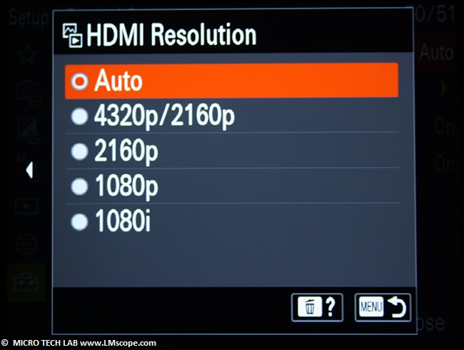 Sony Alpha 1 Systemmikrokospkamera HDMI Aufloesung