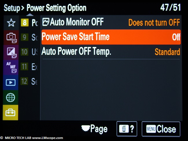  Disable auto power off: Sony Alpha 1 power saving mode
