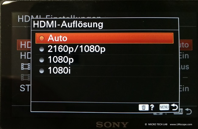Sony ILCE 6400D HDMI choose resolution