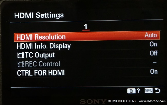 Sony Alpha 6400 HDMI setting