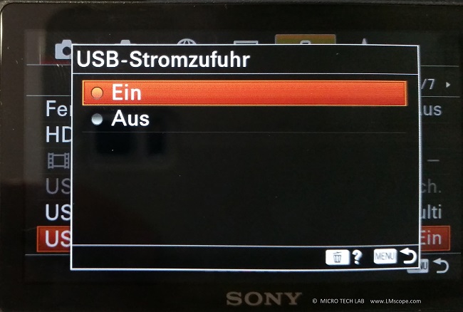 Sony ILCE 6400 USB Stromzufuhr einschalten