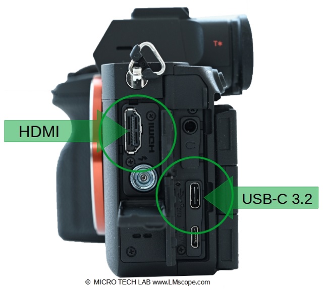 Sony Alpha 7R V Anschlsse USB-C HDMI, Anschlsse auf der Kameraseite