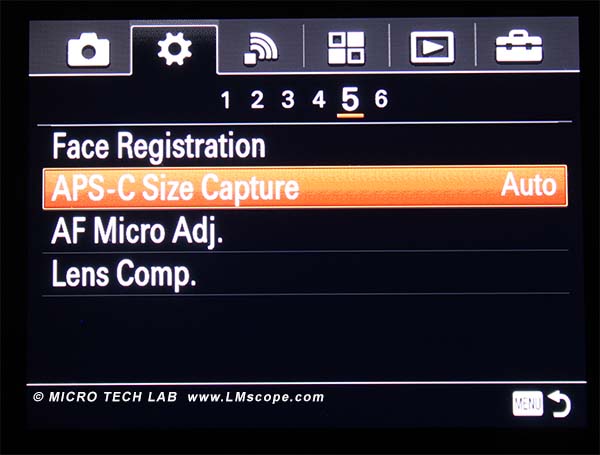 Sony Alpha 7R crop adjustment APS-C