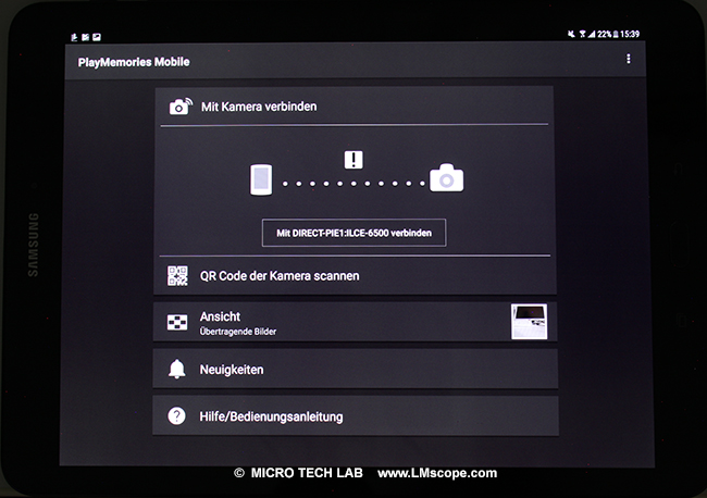 Sony DSLR verbindet sich mit Samsung Android Software PlayMemories