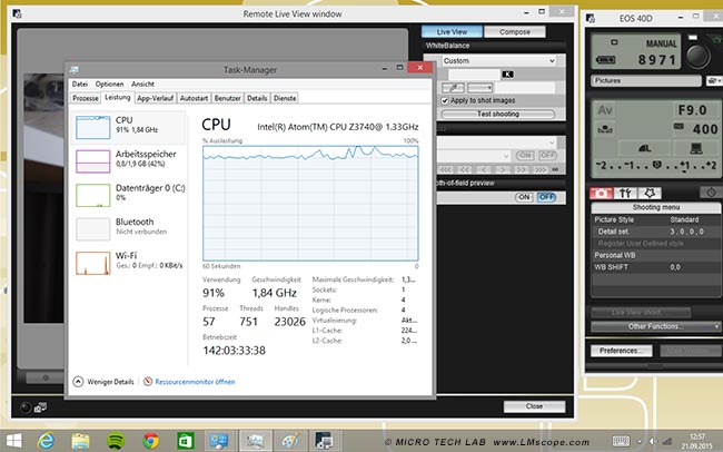 CPU Auslastung Tablet Canon Utility