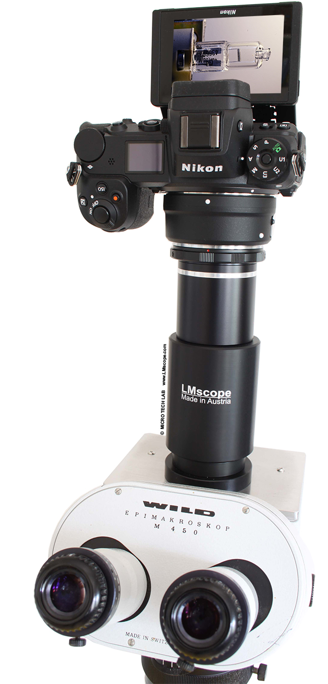 Wild 450M macroscope photo tube adapter with digital camera / DSLR / DSLM / system camera / hybrid