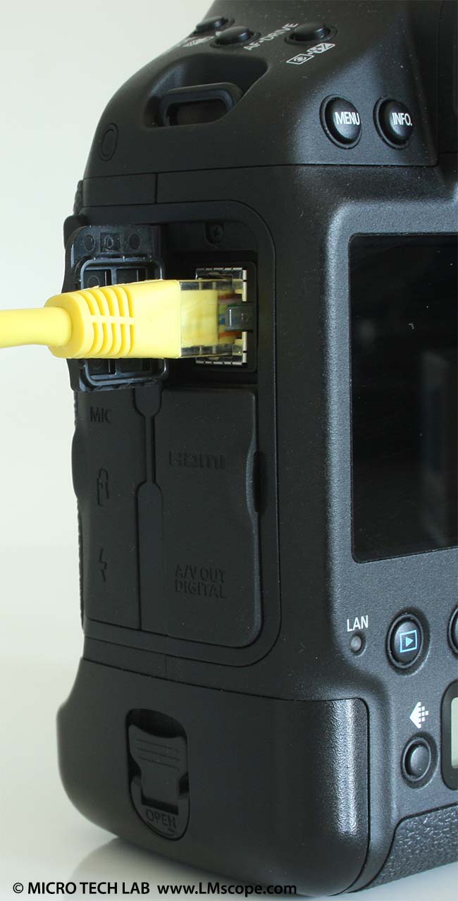 Canon EOS-1D X LAN cable microscopy use