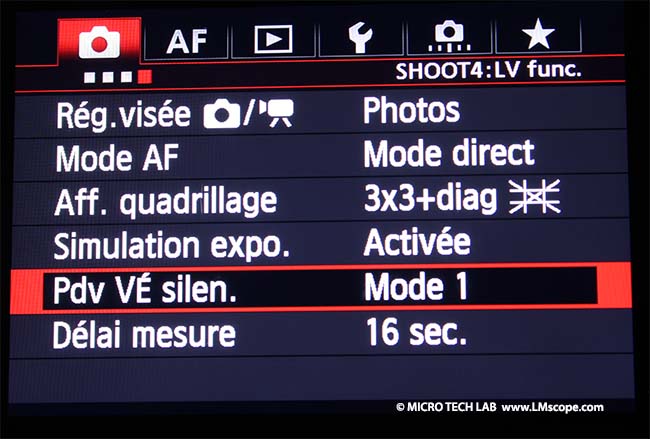 mode silencieux pour la microphotographie Canon EOS-1D X