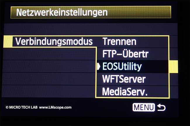 Canon EOS-1D X Softwareeinstellung EOS Utility Software Kameraadapter Mikroksopadapter