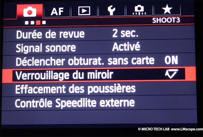 Canon EOS-1D X verrouillage du miroir